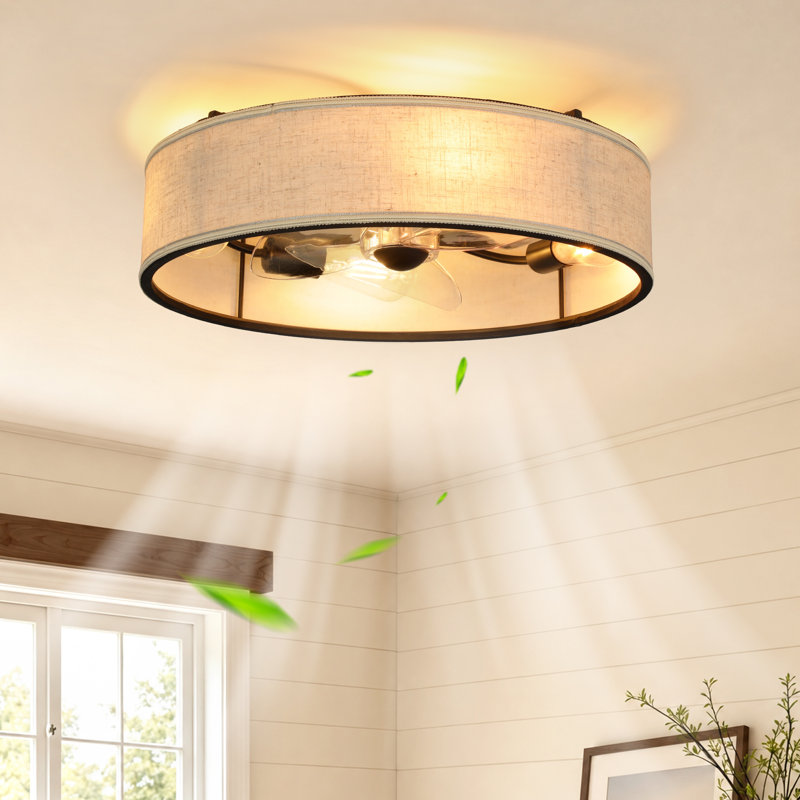Arachne 19.7'' Farmhouse Caged Flush Mount Ceiling Fan with Light and Remote Control
