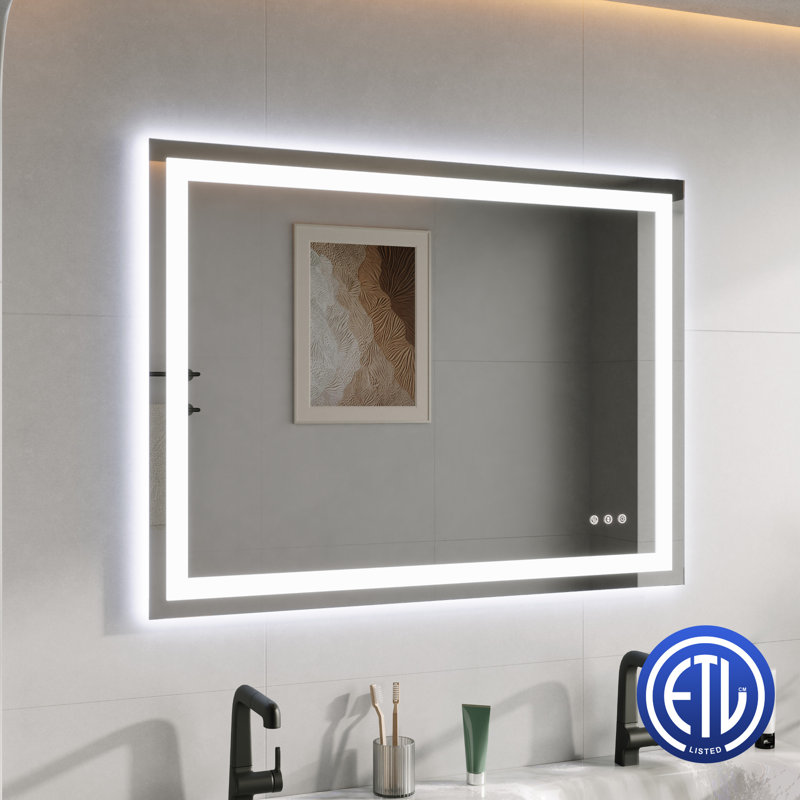 Miroir de salle de bain à DEL avant et rétro éclairé 84 po x H 40 po - antibuée, lumière tricolore à intensité variable, capteur tactile, fixation murale horizontale / verticale