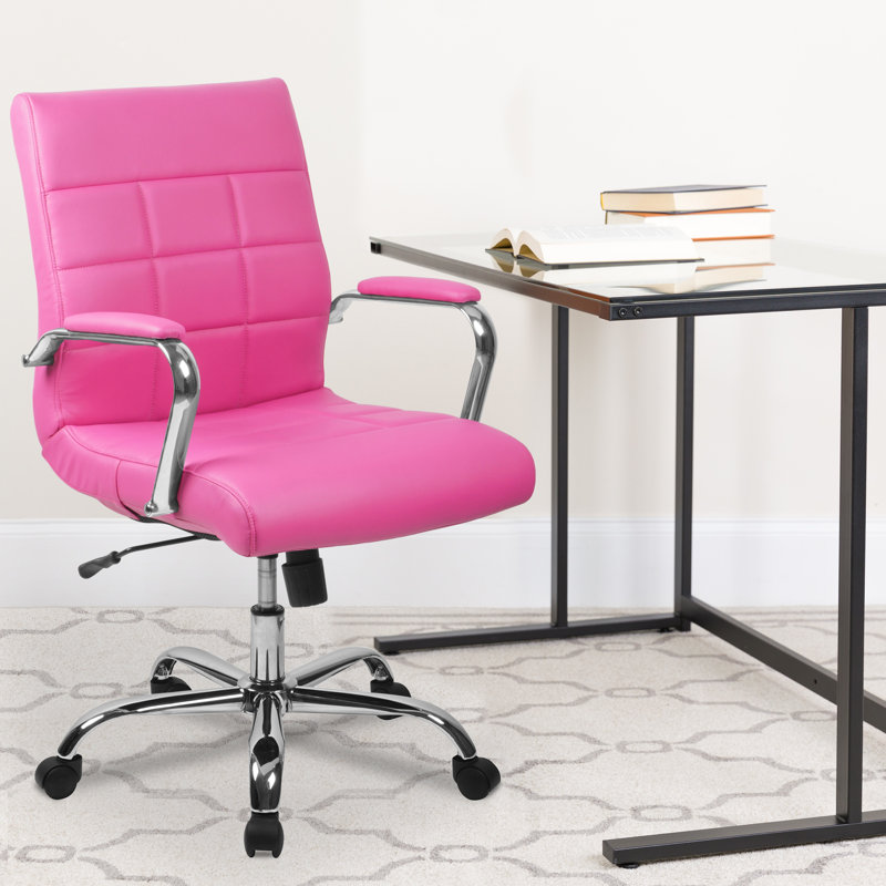 Vivian Mid-Back Pink Vinyl Swivel Executive Chair with Chrome Base