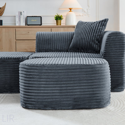 114 Inch Cloud Sectional Couch With L-Shape Chaise, Modular Sofa With Movable Ottoman, Upholstered For Living Room And Bedroom, No Assembly Required