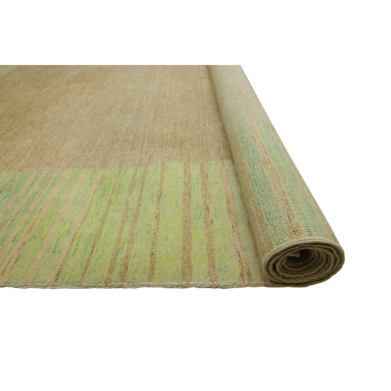 Tapis fin fait à la main Chobi Aldous - brun - vert, 6 pi 8 po x 8 pi 9 po