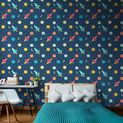 Hoopla Walls Lift Off! Ink & Scarlet 10m Wallpaper