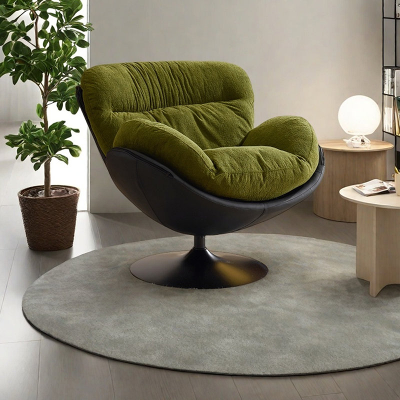 Chaise de loisir luxueuse pivotante et confortable, Mélange de polyester noir / vert / similicuir