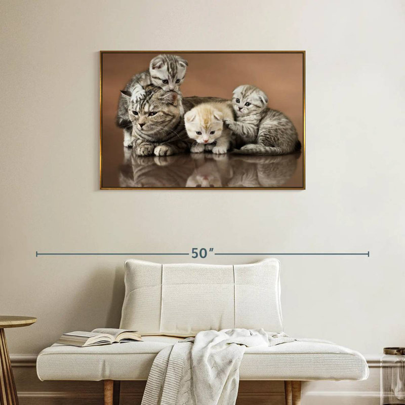 Famille de chats, Cadre flottant doré, 37 po x 25 po