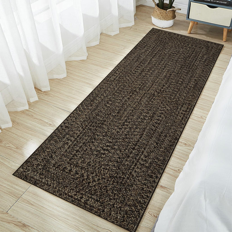 Tapis de couloir Tapis de couloir 2 x 8 lavable antidérapant Tapis de couloir à tissage uni à poils courts pour cuisine, Brun