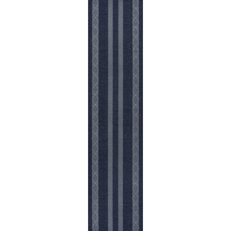 Braylyn Trellis Stripe Machine-Washable Navy/Gray Rug, Runner 2' x 8'