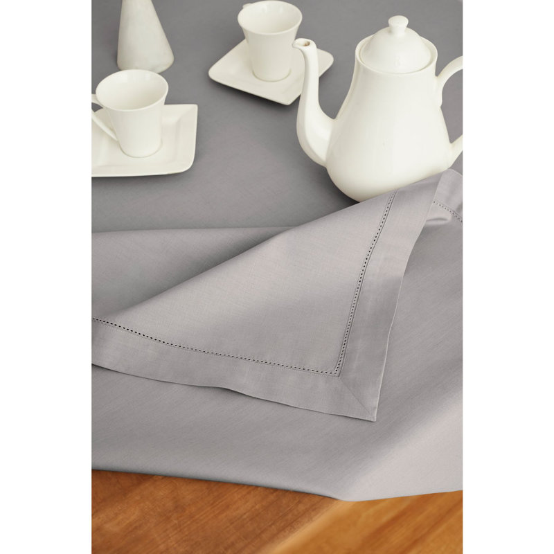 Cotton Linen Hemstitch Tablecloth, Light Gray, 84" x 60"
