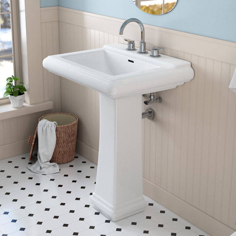 Tucson 26"W x 34"H White Vitreous China Rectangular Pedestal Bathroom Sink with Overflow for 8" Widespread Faucet