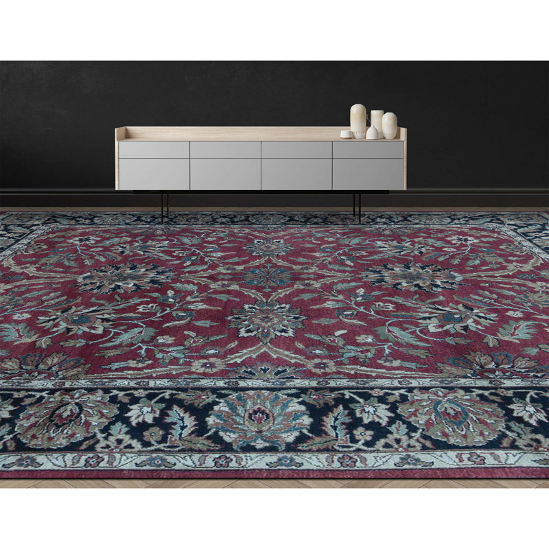Tapis rouge et noir noué à la main de haute qualité