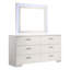 Ensemble de chambre à coucher Genevieve White Twin 3 pièces avec lit rembourré, commode et miroir DEL