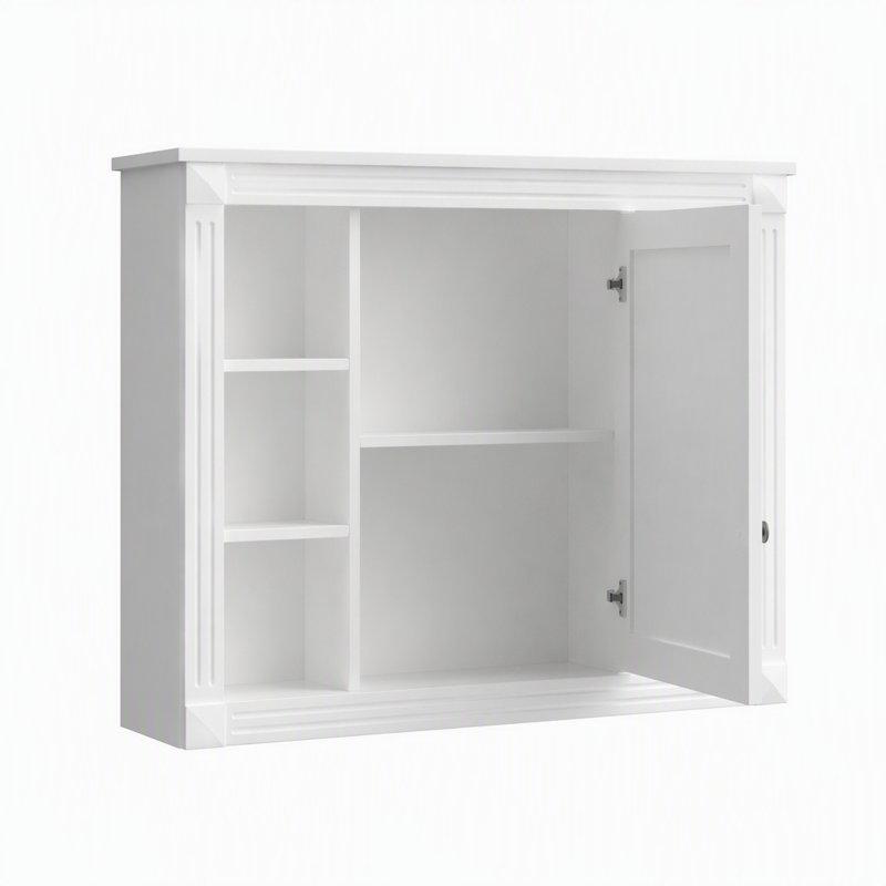 Armoire de toilette murale avec miroir, rangement et étagères ouvertes, White