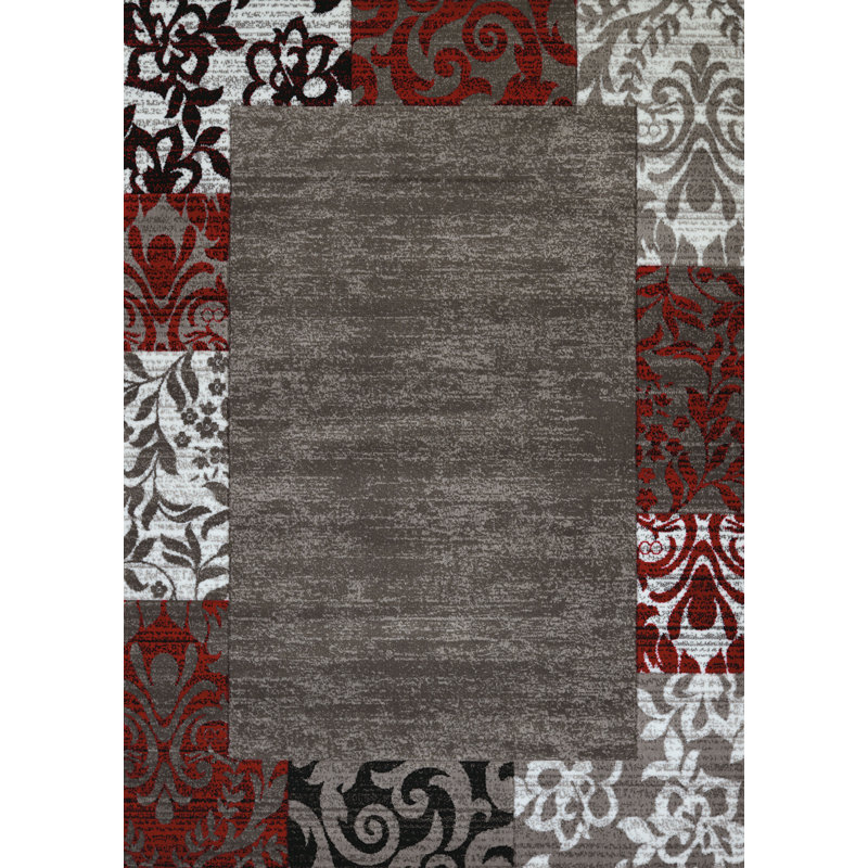 Tapis gris / blanc / rouge Ponca, Rectangle 5 pi 3 po x 7 pi 2 po