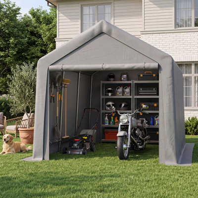 Abri d'auto portable robuste de 2,4 m x 4,3 m avec remise de rangement fermée, abri extérieur pour véhicules et équipements
