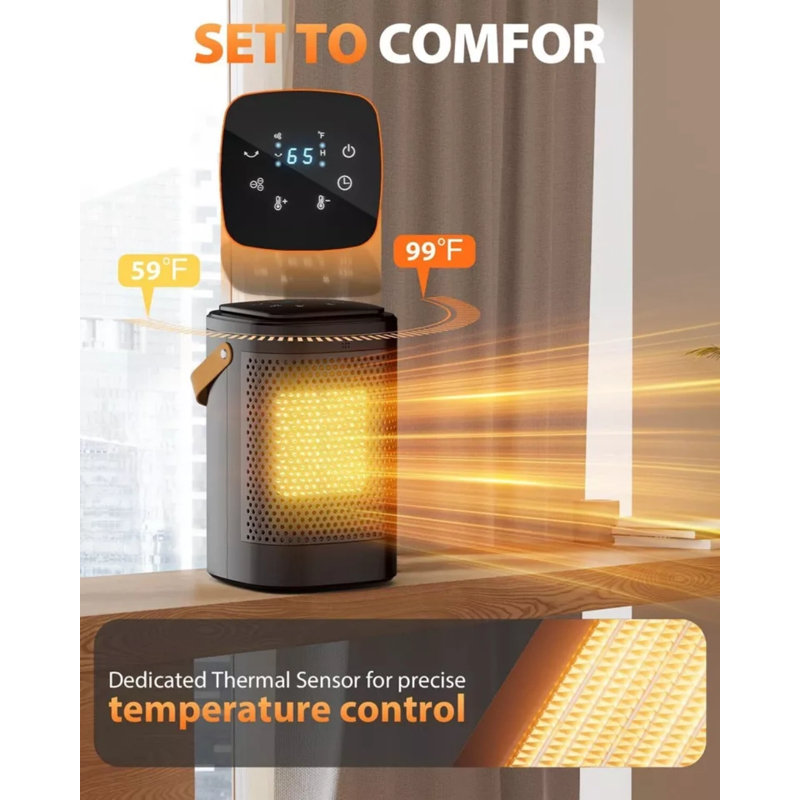 Portable Space Heater Indoor 1500w 2s Fast Heating 70° Oscillating Ceramic Heater