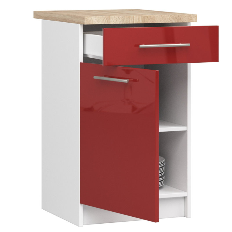OLIWIA kitchen base cabinet in white and red gloss Base Unit, 85cm H x 50cm W x 46cm D