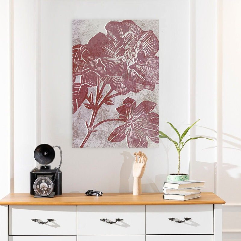 «Rustic Maroon Blooms Classic Elegant Organic Organic Nature», art mural, H 24 po x l 16 po