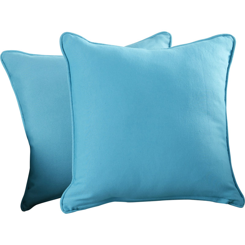 Cotton Blend Reversible Throw Pillow, Aqua Blue
