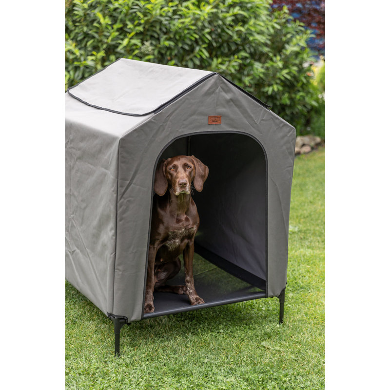 Large Gray Polyester Elevated Dog House with Metal Frame