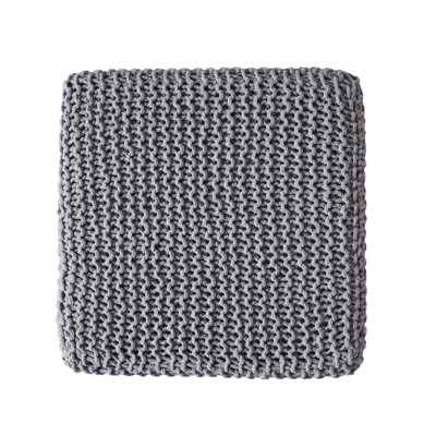 Knitted Foot Stool Of Gray Cotton Thread - Hand Crafted, 16.68 Inches Size, Soft And Warm Dimensions, Cozy Nook