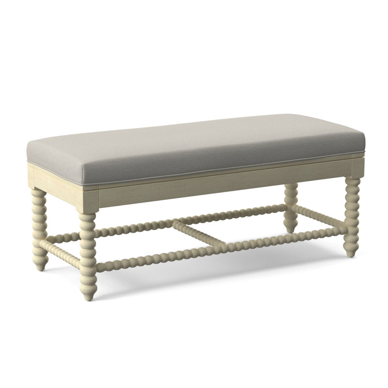 Banc en bois massif Louisa, Finition bisque, Tissu performance blanc 0851-94