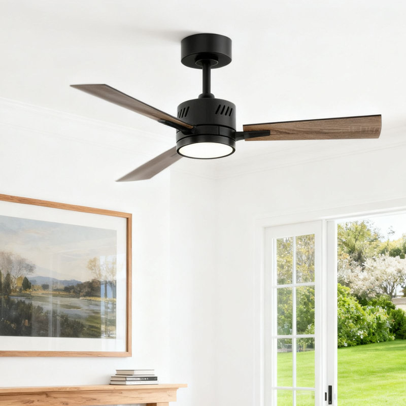 Ventilateur de plafond 42 po avec 3 lumières à DEL CCT et télécommande, 6 vitesses, moteur CC réversible silencieux, Noir