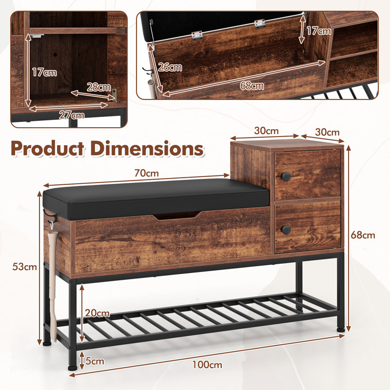 6 Pair Shoe Storage Bench