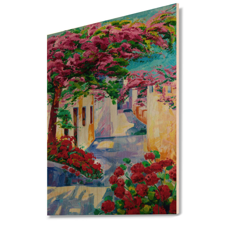 Maisons colorées traditionnelles de Santorin - peinture sur toile, H 36 po x l 24 po x P 1 po, Peinture sur bois