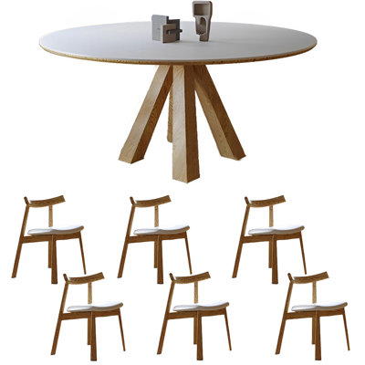 Simple round rock plate dining table and chair set