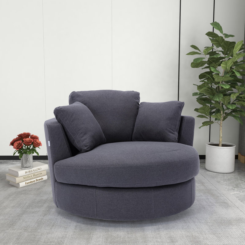 Chemaia Upholstered Swivel Barrel Chair, Charcoal Chenille