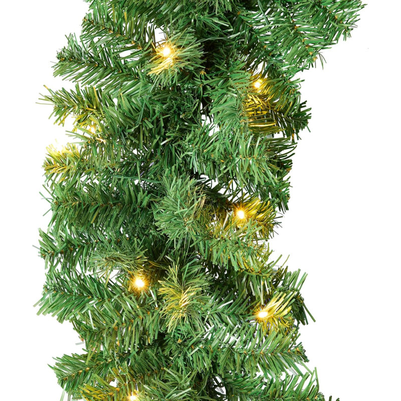 9ft Green Battery-Powered Pre-Lit Christmas Garland with LED Lights