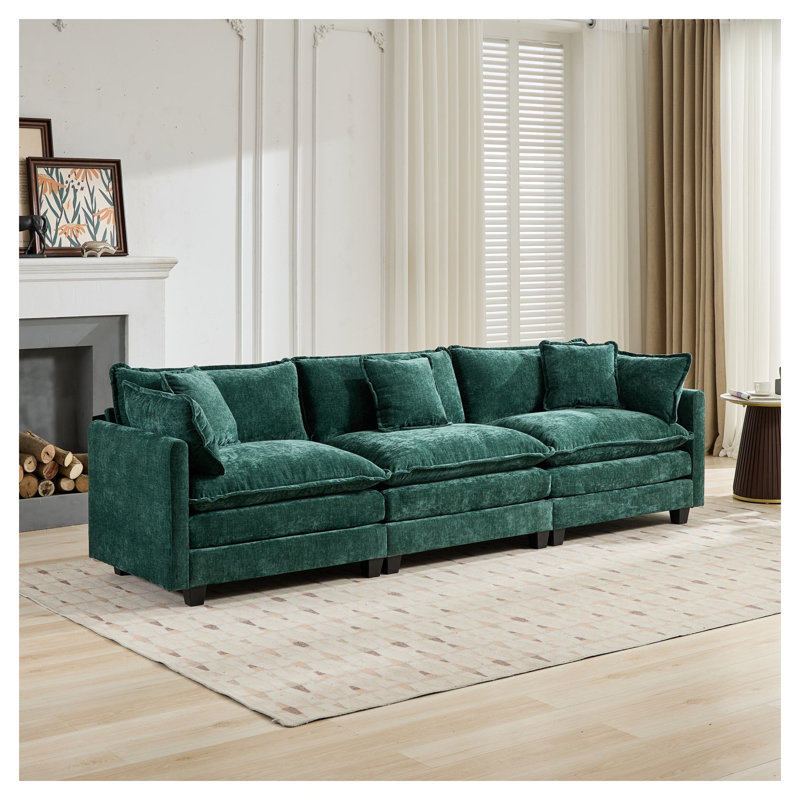 Canapé Cloud 3 places avec revêtement en chenille et dossier rembourré vert, H 35 po x l 113,8 po x P 33,1 po, Vert