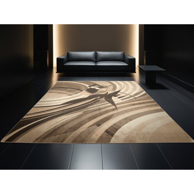 Tapis lavable à la machine Orrville Geisha avec Katana Posh & Luxe en brun - reliure beige