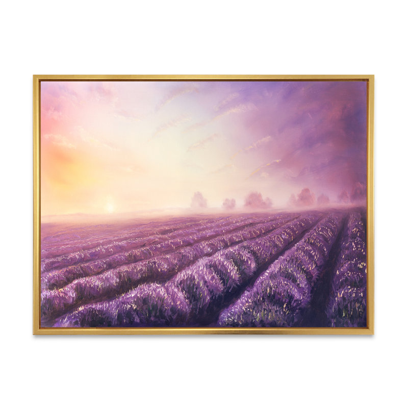 Lavender Fields pendant l'aube - reproduction sur toile, H 12 po x l 20 po x p 1 po, Toile encadrée d'or
