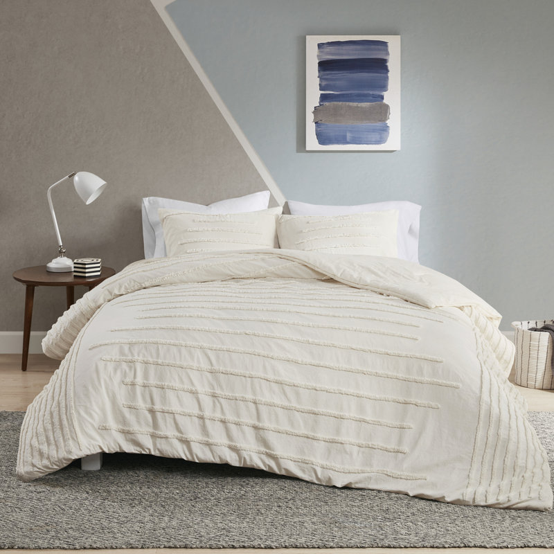 Ensemble d'édredon en chenille de coton Mercer, Édredon double / grand + 2 taies décoratives sta, Ivoire ivoire