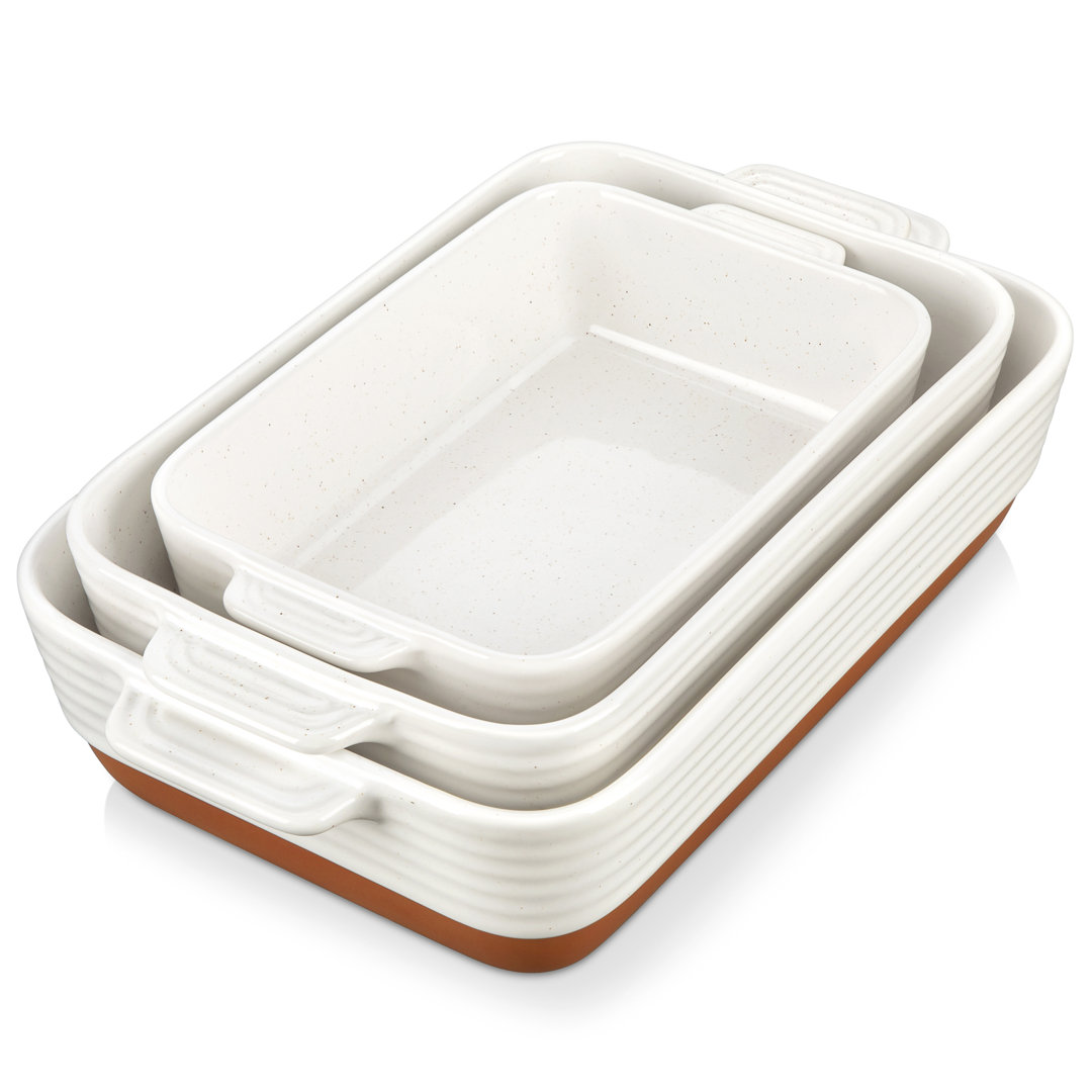 MALACASA Rectangle Stoneware 3 Piece Au Gratin Dish Bakeware Set