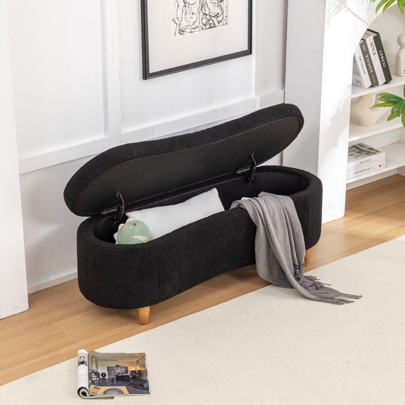Upholstered Flip Top Storage Bench For End Of Bed, Black