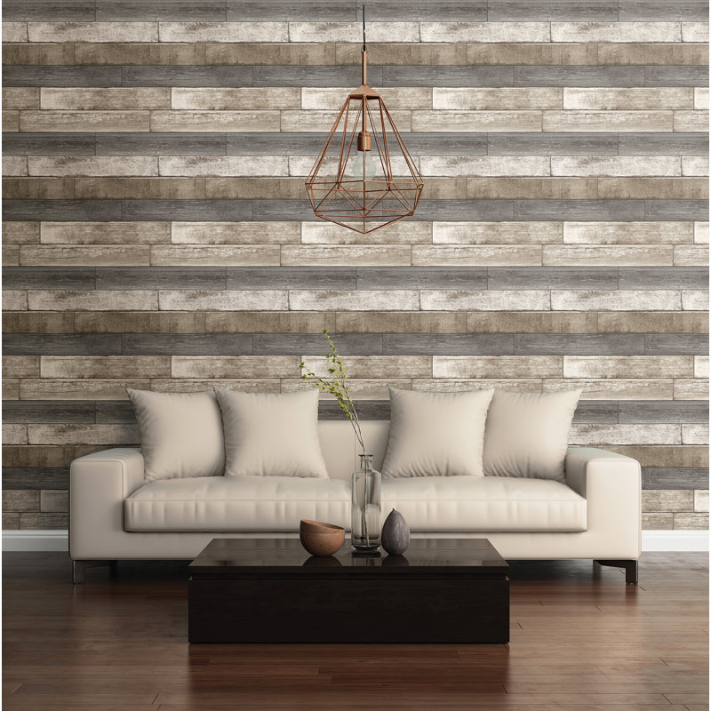  Papier peint 2 pi x 20,5 po Weathered Plank, Gris