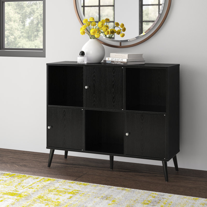 Storage Cube Organizer Sideboard Console Table with 3 Cubbies and 3 Cabinets, Black