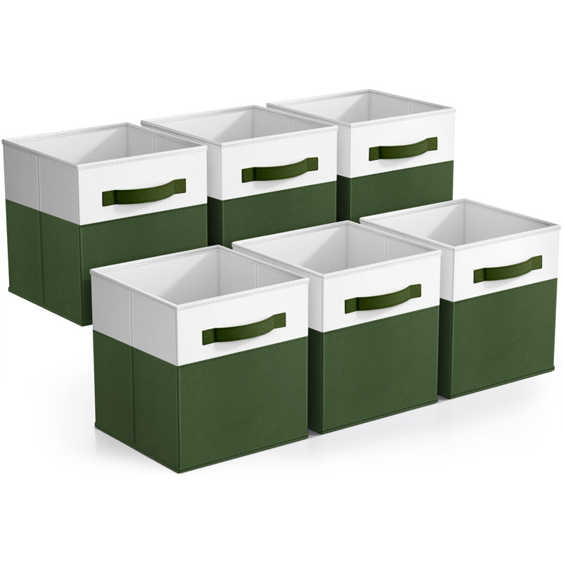  Sorbus Foldable Storage Bins – 6-Pack Fabric Storage Cubes, 11-Inch Cube Collapsible Organizer Bins for Closet, Shelves, and Cubby Storage, Dark Green
