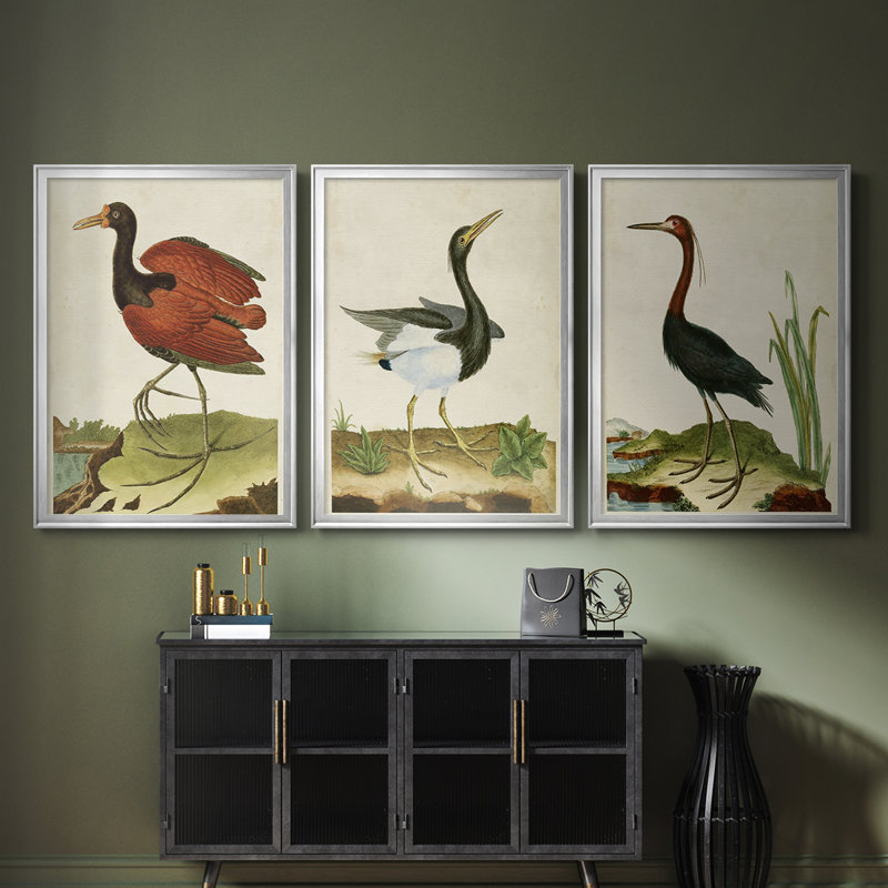 Heron Portrait IV - Toile tendue avec châssis sur mesure - 3 pièces, Argent argent, H 21 po x l 30 po
