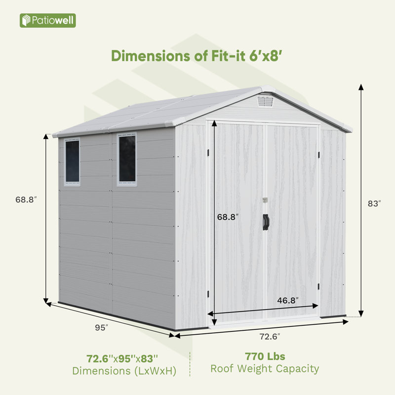 6 pi L 8 pi. D Rangement extérieur en résine, rangement extérieur résistant aux intempéries avec conception renforcée, Blanc
