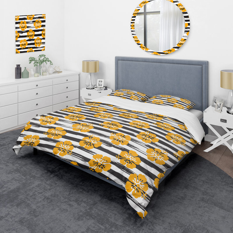 Ensemble de housse de couette en microfibre noir / jaune 3 pièces