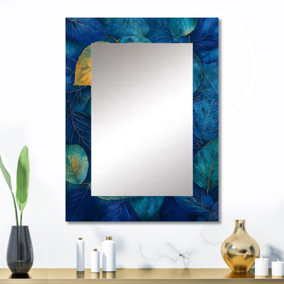 Blue Leaves Forest Calm Scery - miroir décoratif à feuilles, miroir mural traditionnel, impression sur métal