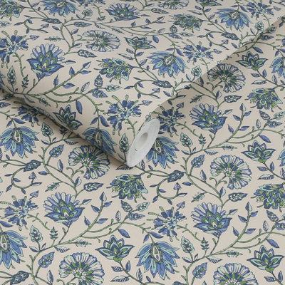 Joules Trailing Indienne Floral Blue/Green Wallpaper