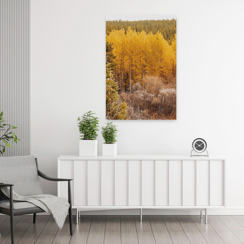 The Abyss Trail Aspens Serene Vibrant Abstract Autumn Forest, art mural, H 36 po x l 24 po