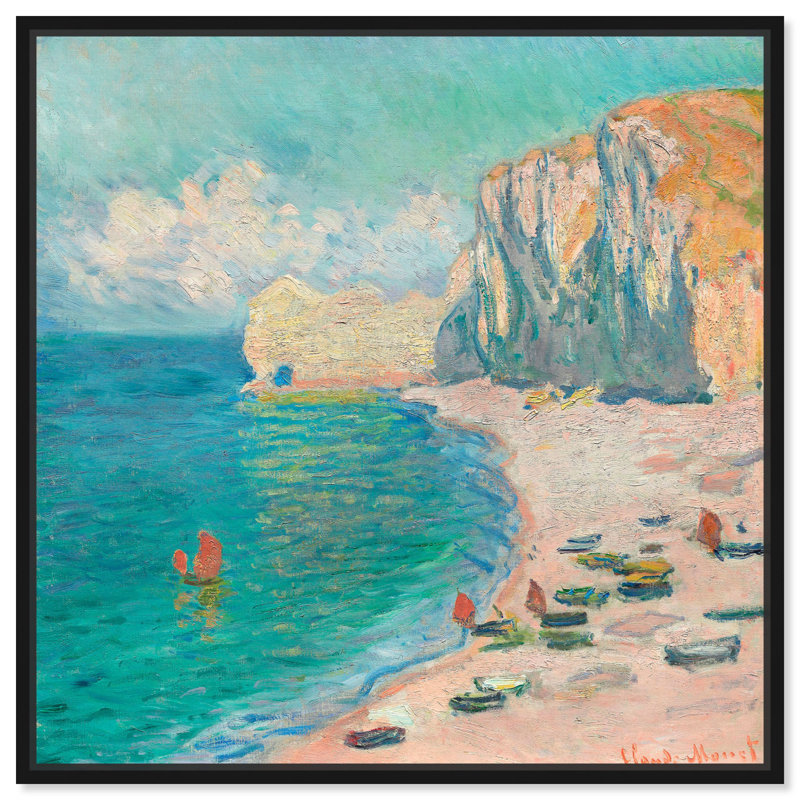 «The Beach» par Monet, art mural paysage côtier par Art Remedy, H 13 po x l 13 po, Cadre noir