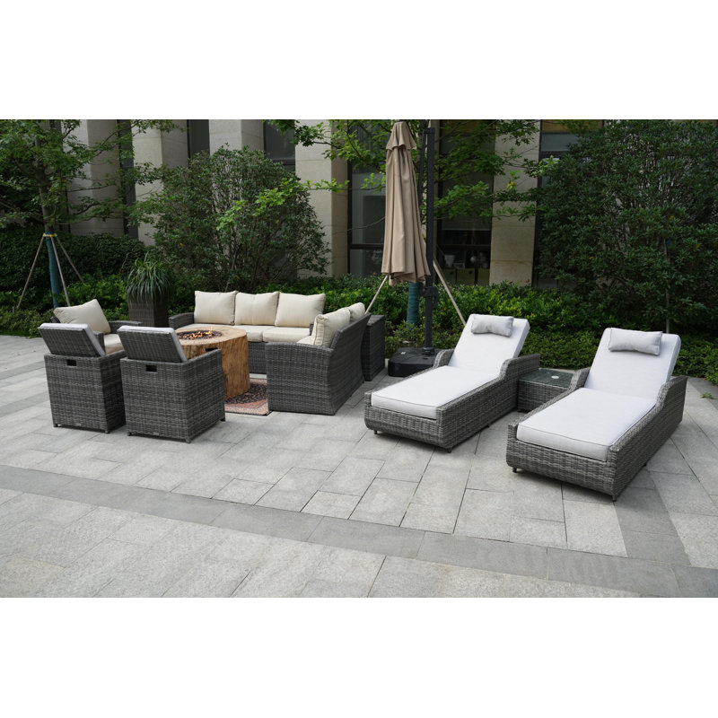 Ensemble de conversation avec coussins pour 10 personnes Brandy Wicker / Rattan, Beige / gris clair, gris
