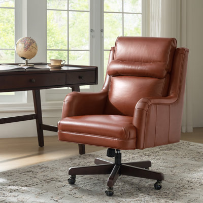 Chaise de bureau inclinable et pivotante en cuir véritable Heeg