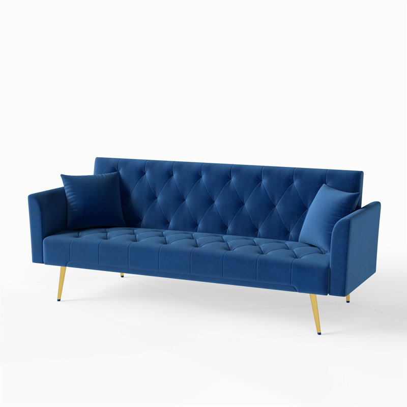 75 Inch Foldable Sleeper Sofa, Blue