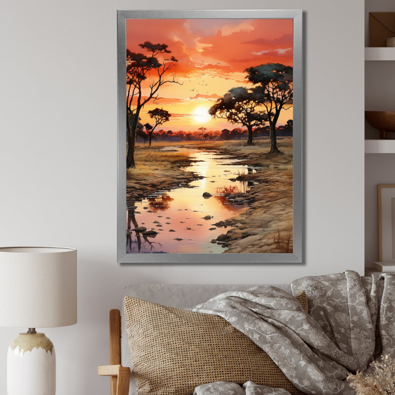 Alsey, coucher de soleil africain Oasis II, H 20 po x l 12 po x P 1 po, Cadre photo argenté